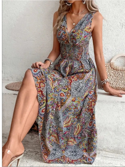 Riley™ - Lange jurk met v-hals bloemenprint