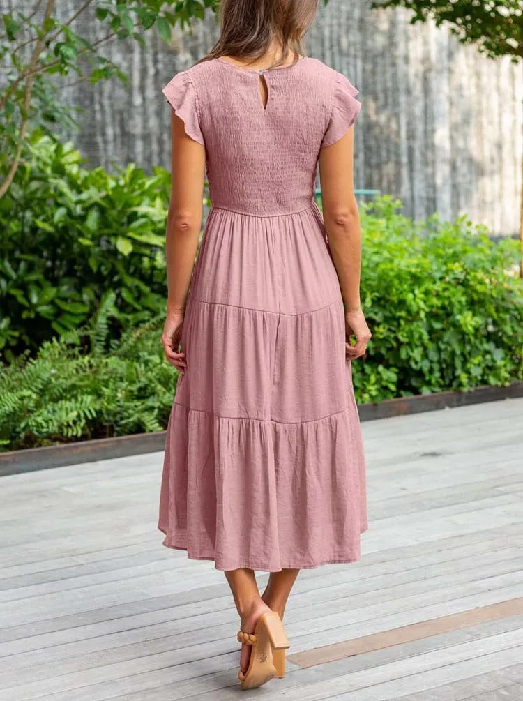 Yara™ - Elegante chique effen lange jurk met O-halslijn