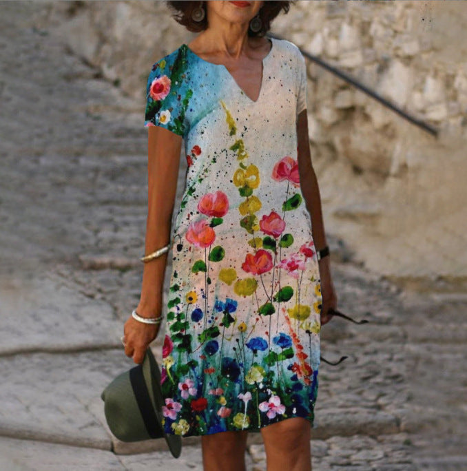 Seraphina™ - Elegante zomerse V-hals Vintage jurk met korte mouwen