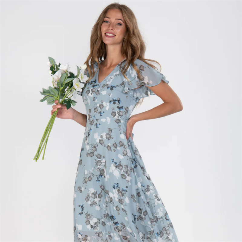 Eira™ - Lange jurk met korte mouwen en bloemenpatroon