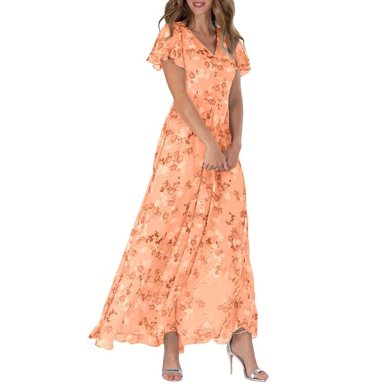 Eira™ - Lange jurk met korte mouwen en bloemenpatroon