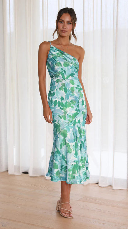 Astra™ - Elegante jurk met één schouder met bloemenprint