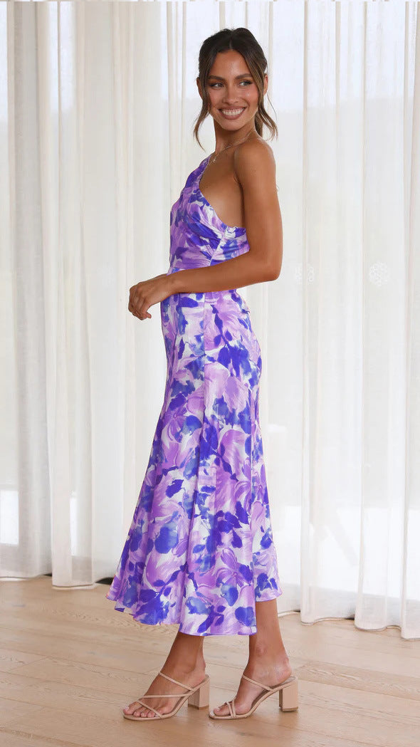 Astra™ - Elegante jurk met één schouder met bloemenprint